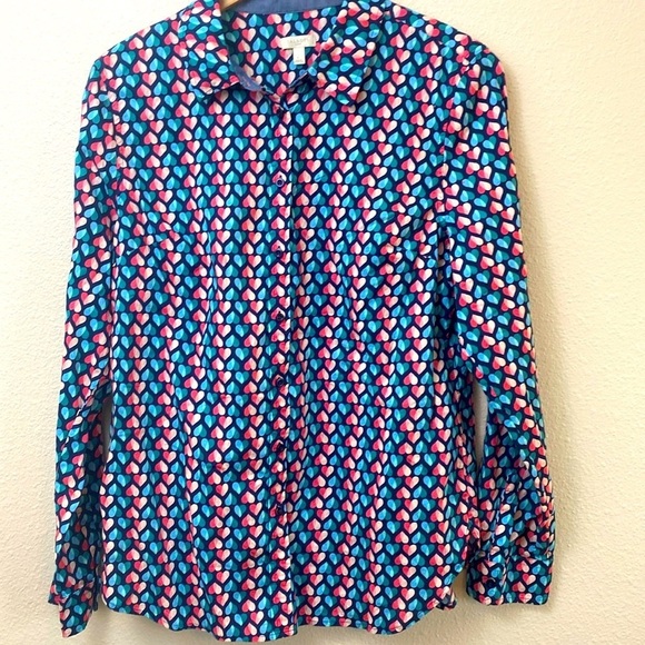 EUC 100% Cotton Talbots Heart Print Button up Blouse Top Size L - Picture 1 of 9